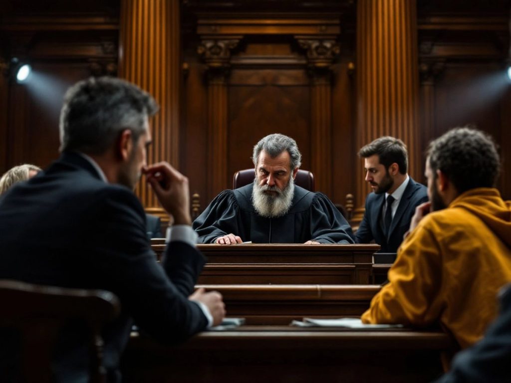 Scenă dintr-o sală de judecată din România.