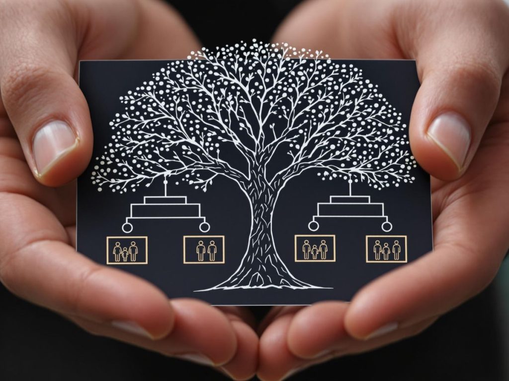 Diagrama unui arbore genealogic simbolizând moștenirea.