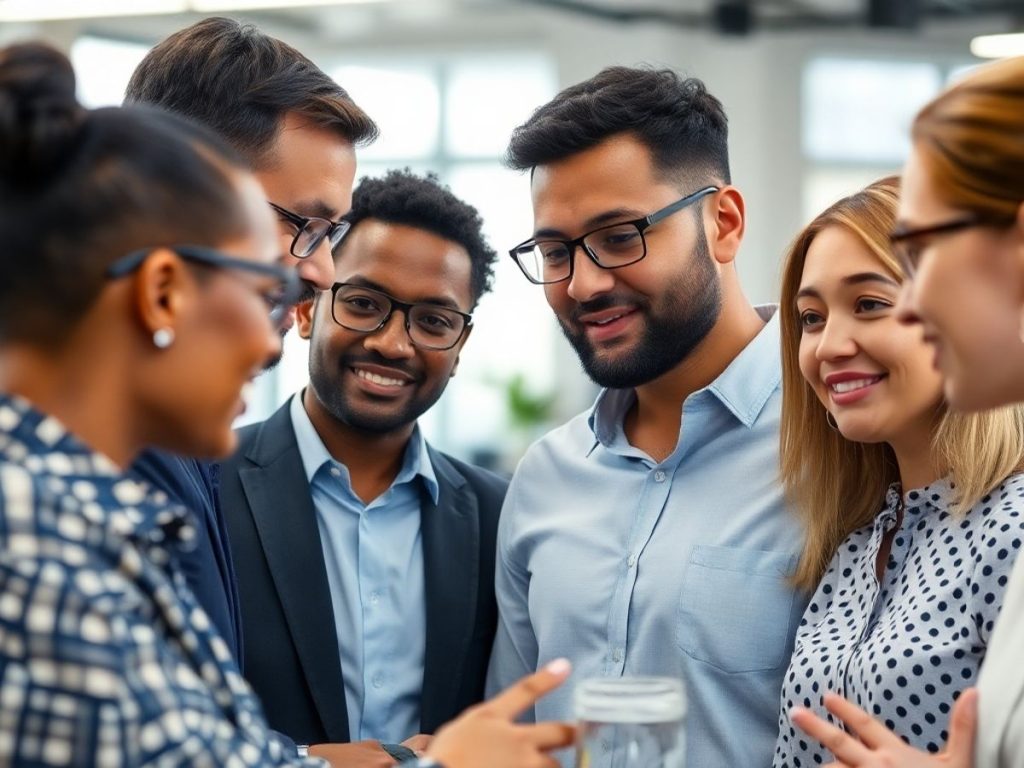 Discuție între angajați și angajatori într-un birou.