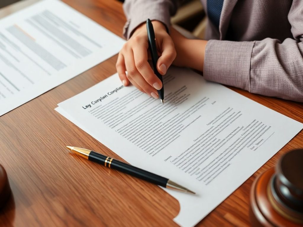 Persoană redactând o plângere legală la birou.