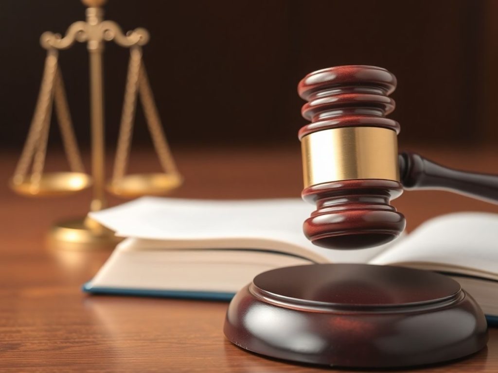 Judecător cu ciocan și cărți.